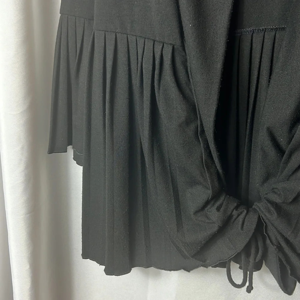 AB Studio Black Pleated Sleeve Open Front Tie Cardigan Top Size Small - Picture 3 of 7